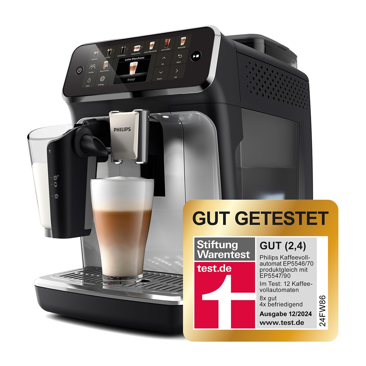 Philips Series 5400 EP5441/50 Kaffeevollautomat, 12 Getränke, LatteGo Milchsystem, TFT-Display, anpassbare Einstellungen